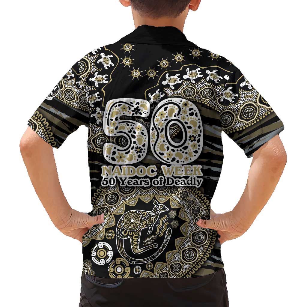Collingwood Magpies NAIDOC Week 2026 Family Matching Off Shoulder Maxi Dress and Hawaiian Shirt Australian Aboriginal Dot Art Dreamtime Pattern Style
