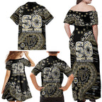 Collingwood Magpies NAIDOC Week 2026 Family Matching Off Shoulder Maxi Dress and Hawaiian Shirt Australian Aboriginal Dot Art Dreamtime Pattern Style