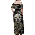 Collingwood Magpies NAIDOC Week 2026 Family Matching Off Shoulder Maxi Dress and Hawaiian Shirt Australian Aboriginal Dot Art Dreamtime Pattern Style