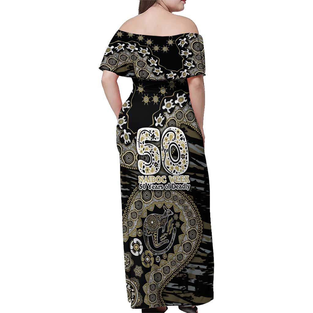Collingwood Magpies NAIDOC Week 2026 Family Matching Off Shoulder Maxi Dress and Hawaiian Shirt Australian Aboriginal Dot Art Dreamtime Pattern Style