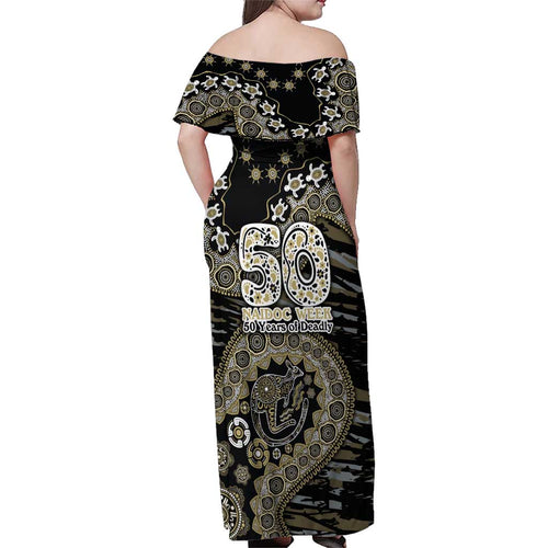 Collingwood Magpies NAIDOC Week 2026 Family Matching Off Shoulder Maxi Dress and Hawaiian Shirt Australian Aboriginal Dot Art Dreamtime Pattern Style