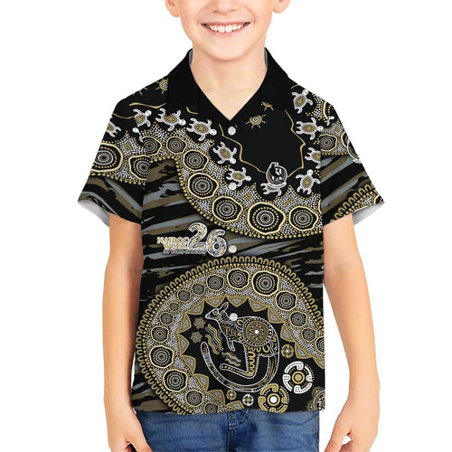 Collingwood Magpies NAIDOC Week 2026 Family Matching Off Shoulder Maxi Dress and Hawaiian Shirt Australian Aboriginal Dot Art Dreamtime Pattern Style