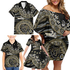Collingwood Magpies NAIDOC Week 2026 Family Matching Off Shoulder Short Dress and Hawaiian Shirt Australian Aboriginal Dot Art Dreamtime Pattern Style