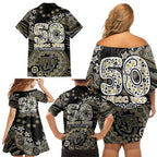 Collingwood Magpies NAIDOC Week 2026 Family Matching Off Shoulder Short Dress and Hawaiian Shirt Australian Aboriginal Dot Art Dreamtime Pattern Style