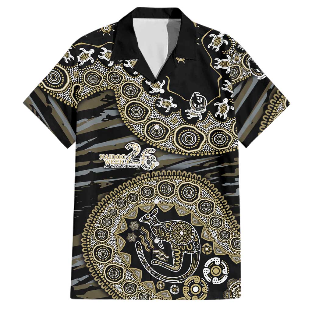 Collingwood Magpies NAIDOC Week 2026 Family Matching Off Shoulder Short Dress and Hawaiian Shirt Australian Aboriginal Dot Art Dreamtime Pattern Style