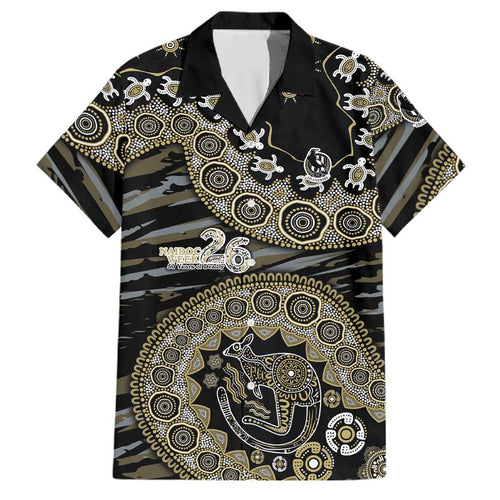 Collingwood Magpies NAIDOC Week 2026 Family Matching Off Shoulder Short Dress and Hawaiian Shirt Australian Aboriginal Dot Art Dreamtime Pattern Style