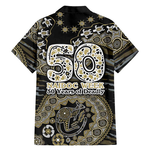 Collingwood Magpies NAIDOC Week 2026 Family Matching Off Shoulder Short Dress and Hawaiian Shirt Australian Aboriginal Dot Art Dreamtime Pattern Style