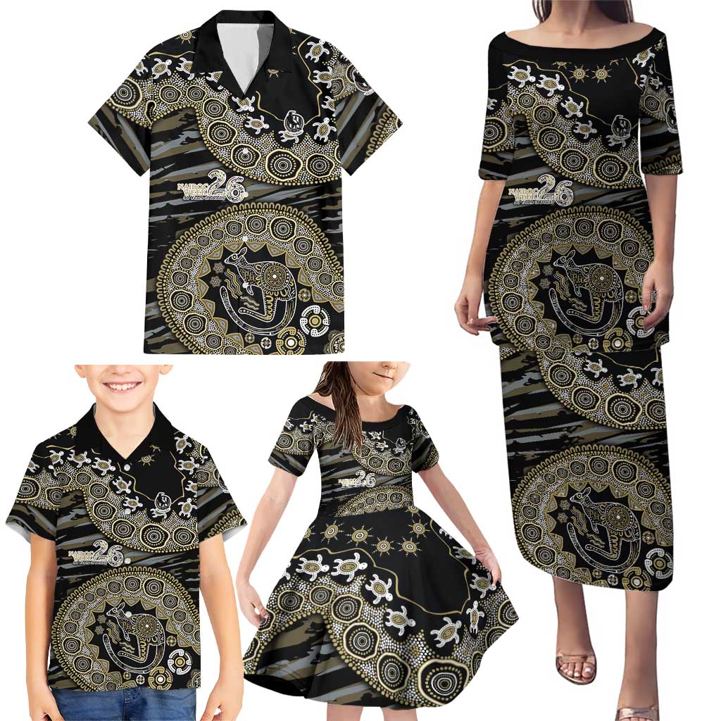 Collingwood Magpies NAIDOC Week 2026 Family Matching Puletasi and Hawaiian Shirt Australian Aboriginal Dot Art Dreamtime Pattern Style