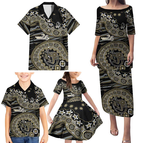 Collingwood Magpies NAIDOC Week 2026 Family Matching Puletasi and Hawaiian Shirt Australian Aboriginal Dot Art Dreamtime Pattern Style