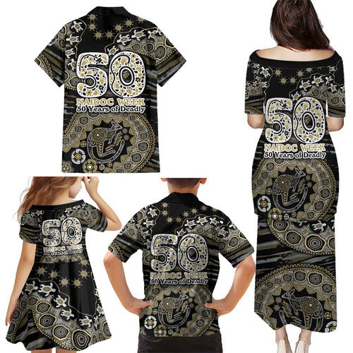 Collingwood Magpies NAIDOC Week 2026 Family Matching Puletasi and Hawaiian Shirt Australian Aboriginal Dot Art Dreamtime Pattern Style