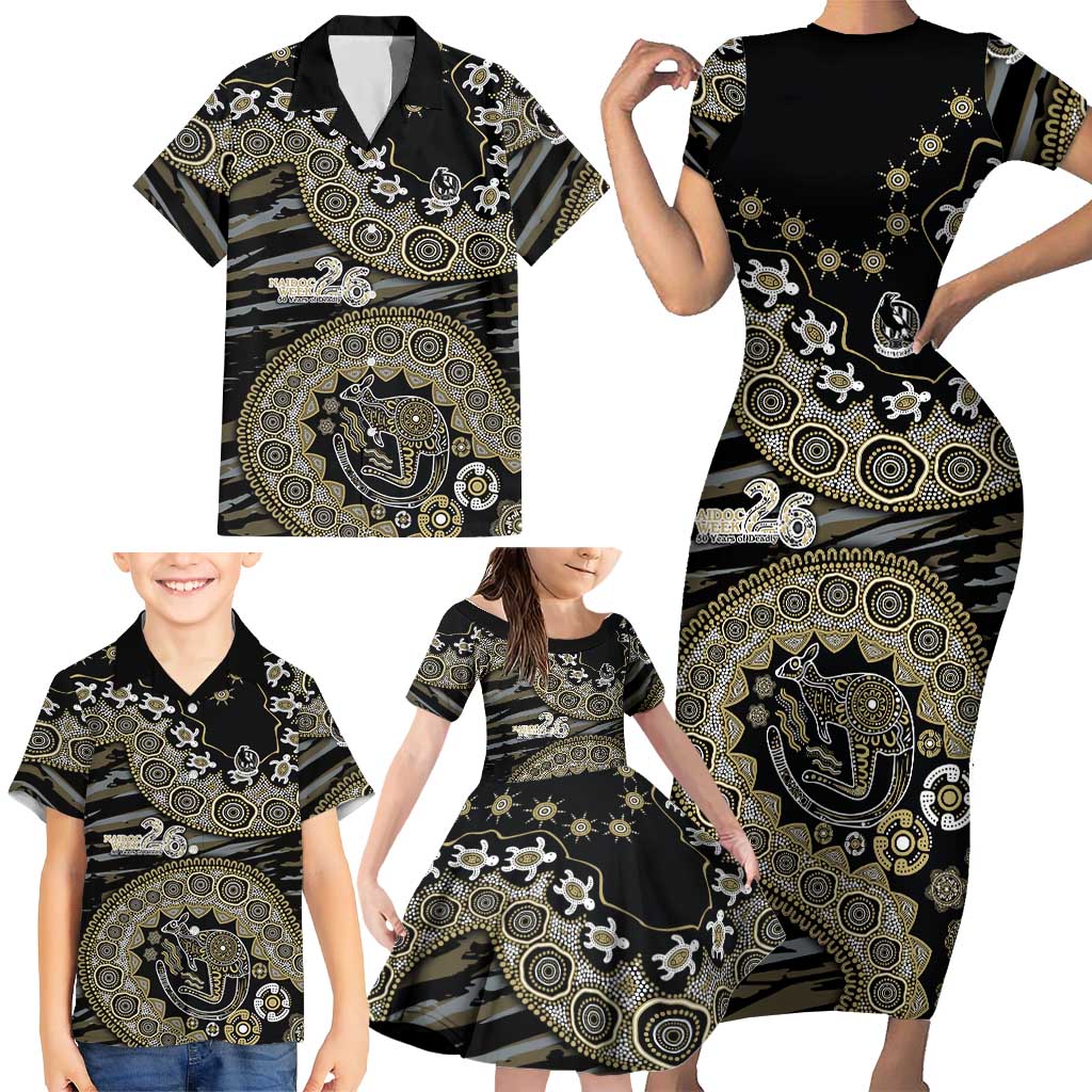 Collingwood Magpies NAIDOC Week 2026 Family Matching Short Sleeve Bodycon Dress and Hawaiian Shirt Australian Aboriginal Dot Art Dreamtime Pattern Style