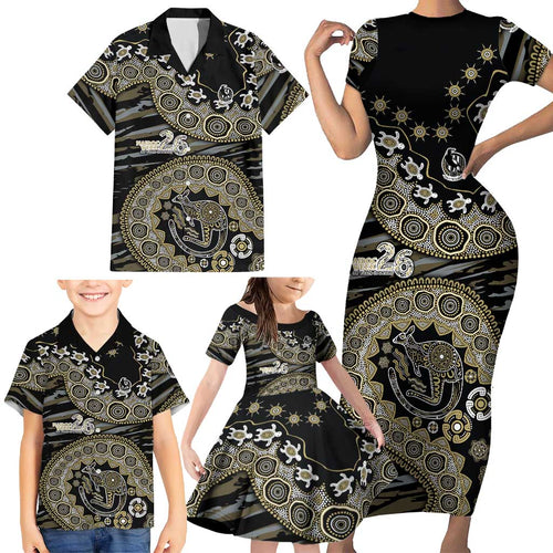 Collingwood Magpies NAIDOC Week 2026 Family Matching Short Sleeve Bodycon Dress and Hawaiian Shirt Australian Aboriginal Dot Art Dreamtime Pattern Style