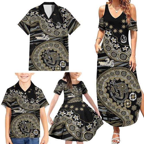 Collingwood Magpies NAIDOC Week 2026 Family Matching Summer Maxi Dress and Hawaiian Shirt Australian Aboriginal Dot Art Dreamtime Pattern Style