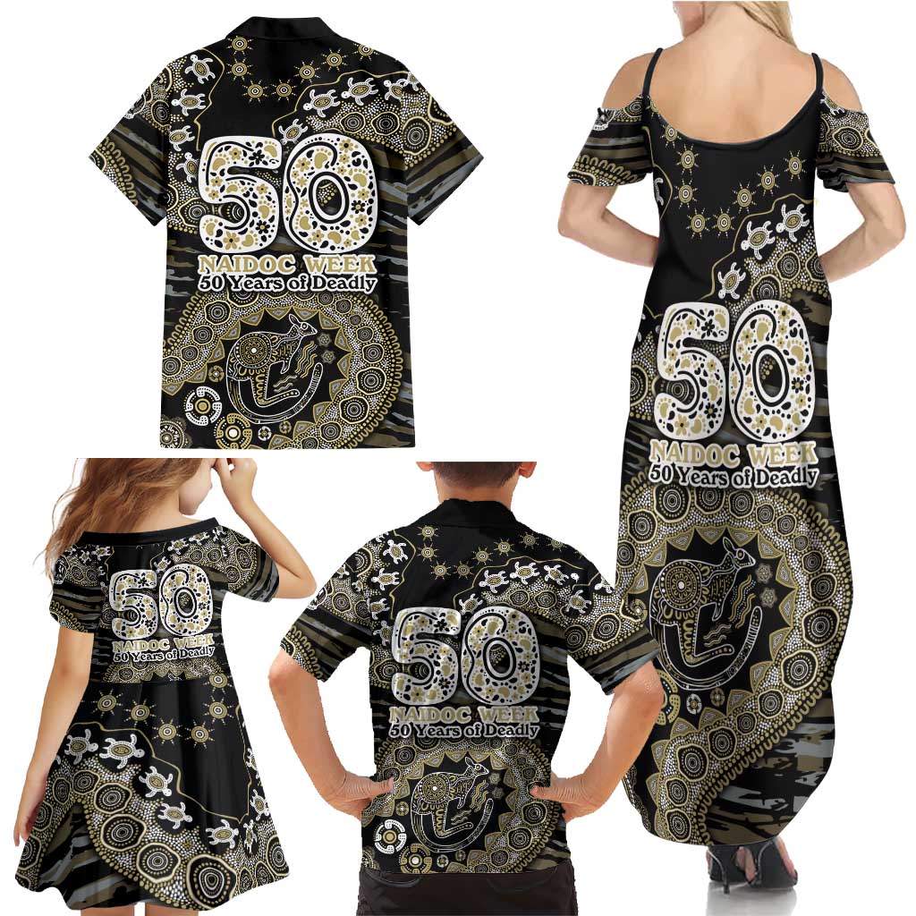 Collingwood Magpies NAIDOC Week 2026 Family Matching Summer Maxi Dress and Hawaiian Shirt Australian Aboriginal Dot Art Dreamtime Pattern Style