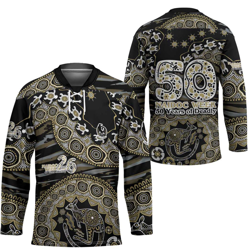 Collingwood Magpies NAIDOC Week 2026 Hockey Jersey Australian Aboriginal Dot Art Dreamtime Pattern Style