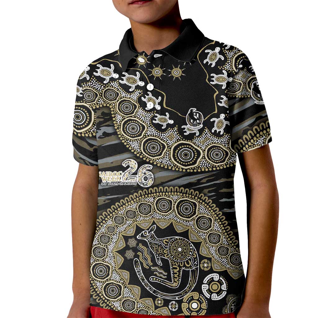 Collingwood Magpies NAIDOC Week 2026 Kid Polo Shirt Australian Aboriginal Dot Art Dreamtime Pattern Style