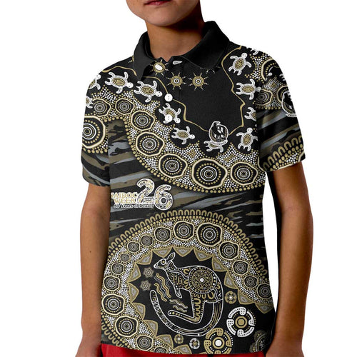 Collingwood Magpies NAIDOC Week 2026 Kid Polo Shirt Australian Aboriginal Dot Art Dreamtime Pattern Style