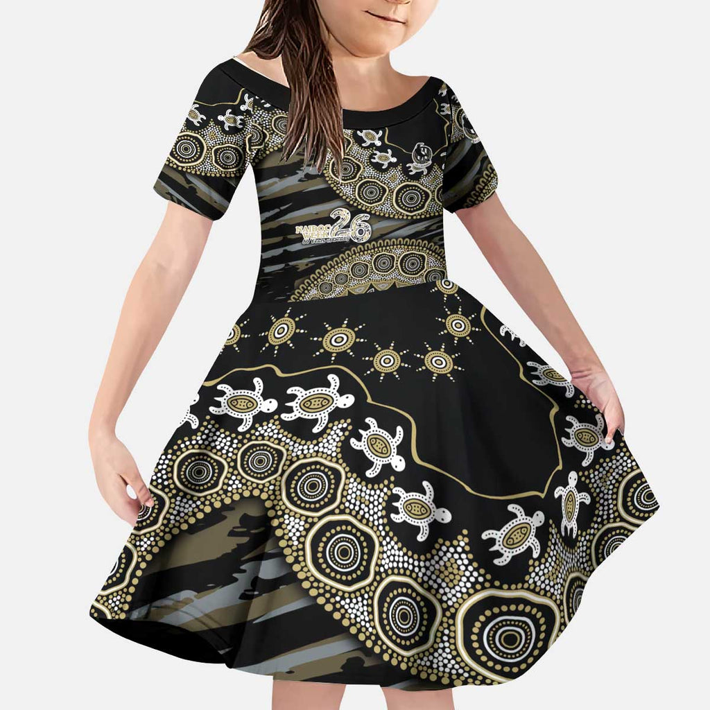 Collingwood Magpies NAIDOC Week 2026 Kid Short Sleeve Dress Australian Aboriginal Dot Art Dreamtime Pattern Style