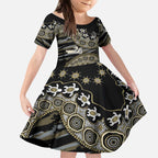 Collingwood Magpies NAIDOC Week 2026 Kid Short Sleeve Dress Australian Aboriginal Dot Art Dreamtime Pattern Style