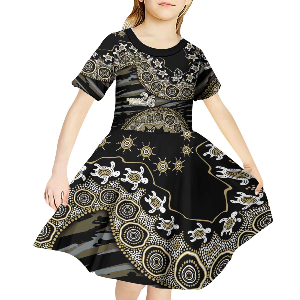 Collingwood Magpies NAIDOC Week 2026 Kid Short Sleeve Dress Australian Aboriginal Dot Art Dreamtime Pattern Style