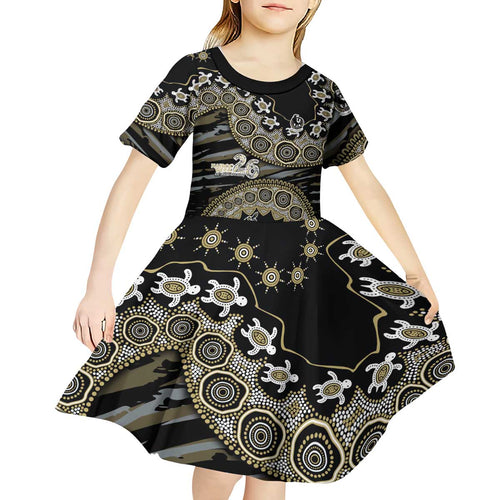 Collingwood Magpies NAIDOC Week 2026 Kid Short Sleeve Dress Australian Aboriginal Dot Art Dreamtime Pattern Style