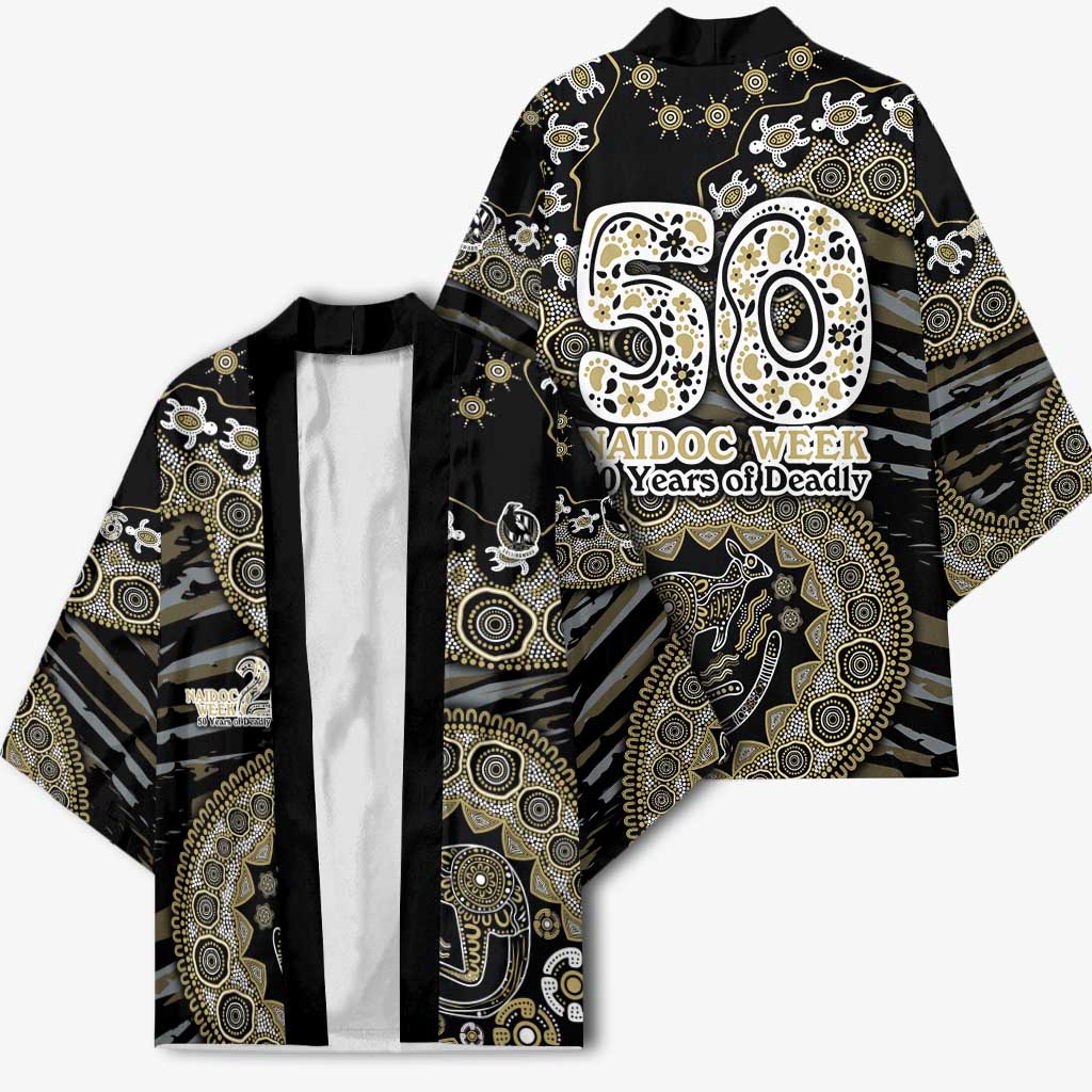 Collingwood Magpies NAIDOC Week 2026 Kimono Australian Aboriginal Dot Art Dreamtime Pattern Style