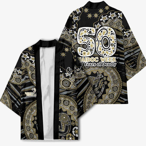 Collingwood Magpies NAIDOC Week 2026 Kimono Australian Aboriginal Dot Art Dreamtime Pattern Style