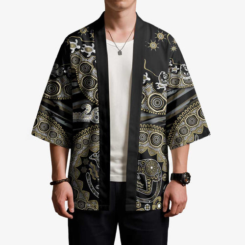 Collingwood Magpies NAIDOC Week 2026 Kimono Australian Aboriginal Dot Art Dreamtime Pattern Style