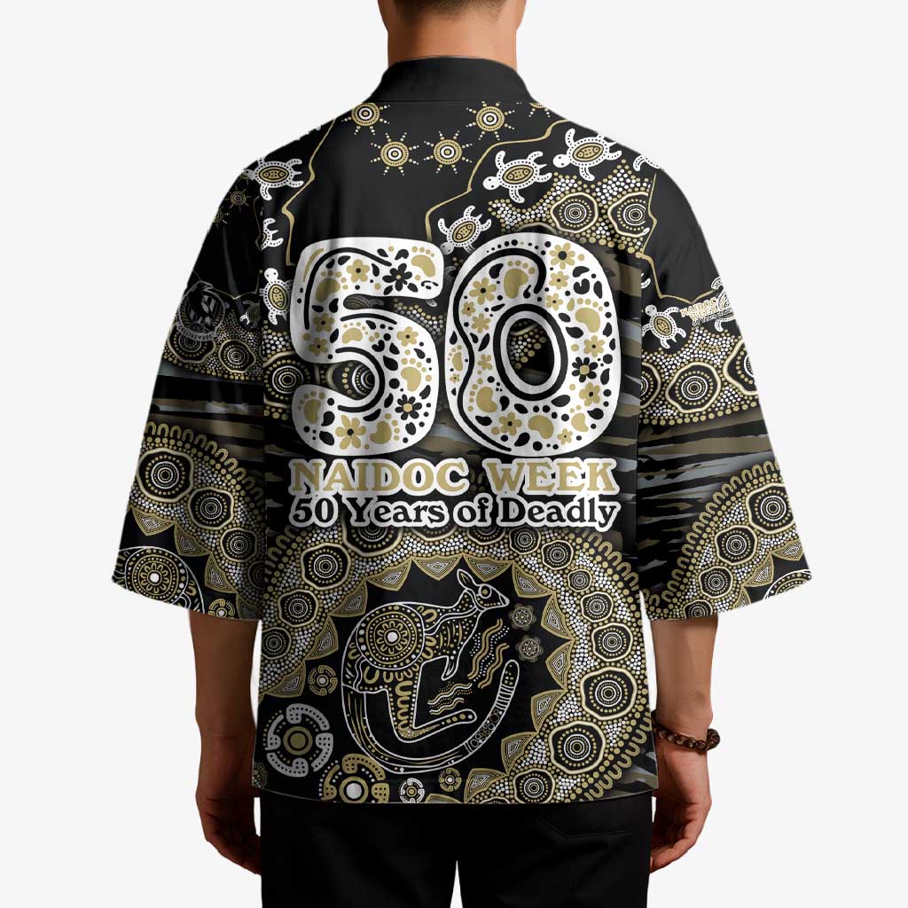 Collingwood Magpies NAIDOC Week 2026 Kimono Australian Aboriginal Dot Art Dreamtime Pattern Style
