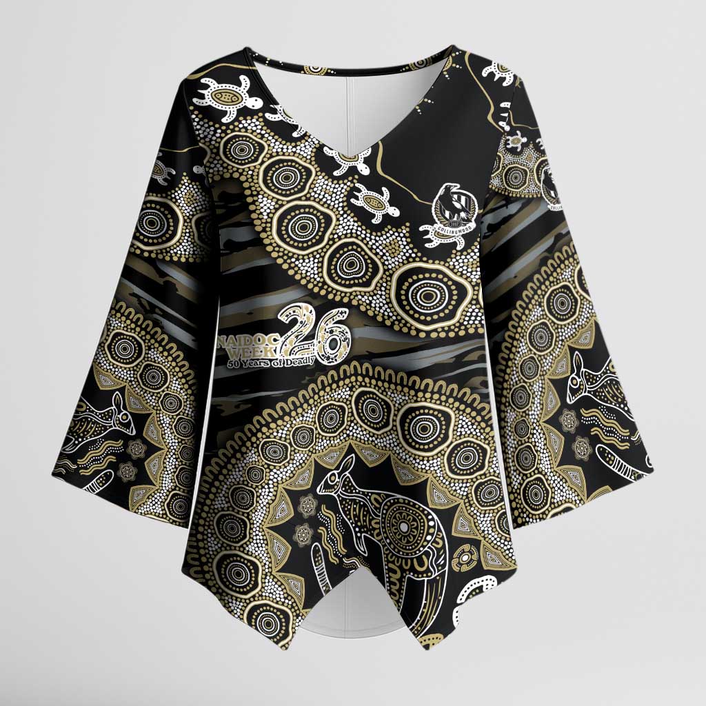 Collingwood Magpies NAIDOC Week 2026 Kimono Sleeve Blouse Australian Aboriginal Dot Art Dreamtime Pattern Style