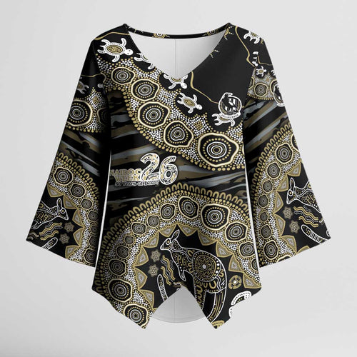 Collingwood Magpies NAIDOC Week 2026 Kimono Sleeve Blouse Australian Aboriginal Dot Art Dreamtime Pattern Style