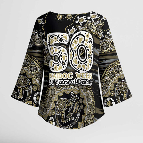Collingwood Magpies NAIDOC Week 2026 Kimono Sleeve Blouse Australian Aboriginal Dot Art Dreamtime Pattern Style