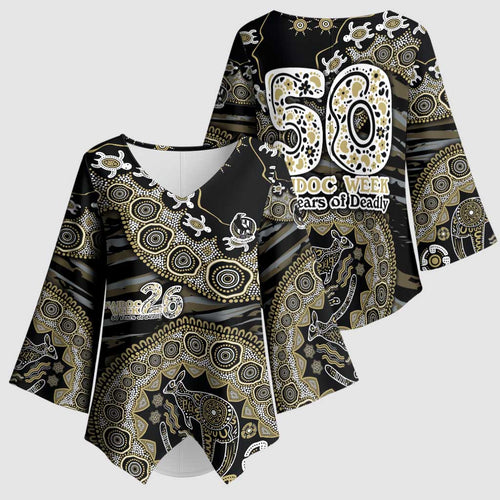 Collingwood Magpies NAIDOC Week 2026 Kimono Sleeve Blouse Australian Aboriginal Dot Art Dreamtime Pattern Style