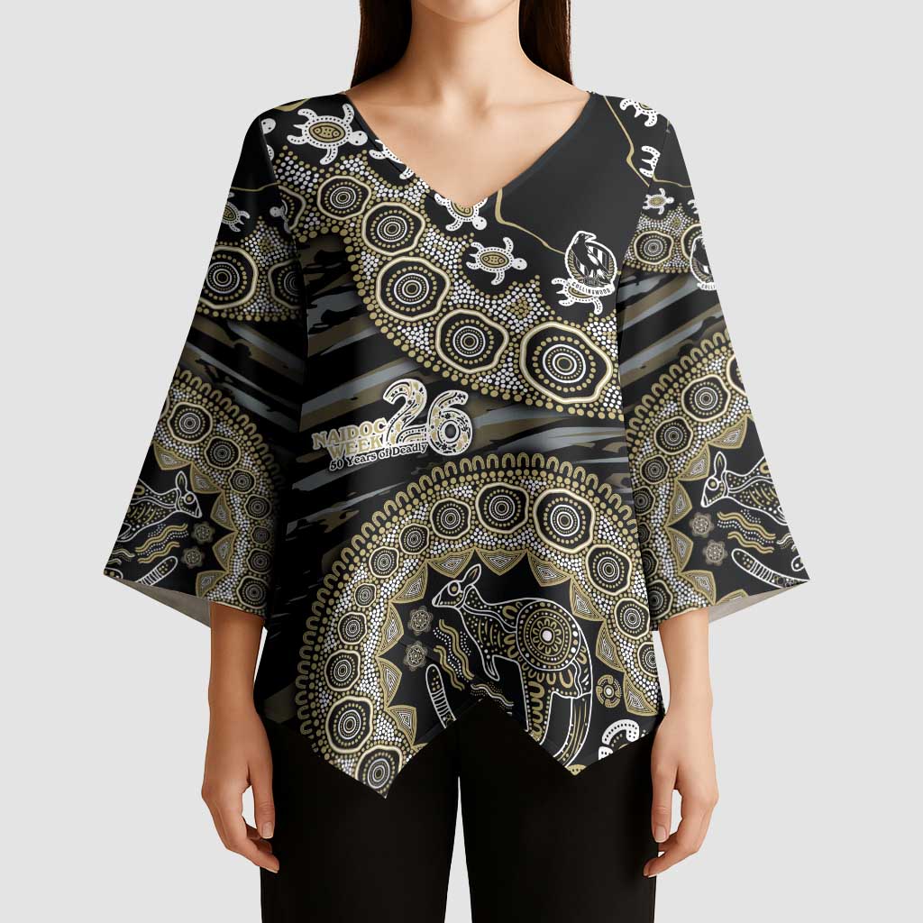 Collingwood Magpies NAIDOC Week 2026 Kimono Sleeve Blouse Australian Aboriginal Dot Art Dreamtime Pattern Style
