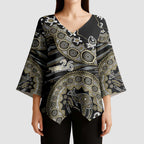 Collingwood Magpies NAIDOC Week 2026 Kimono Sleeve Blouse Australian Aboriginal Dot Art Dreamtime Pattern Style
