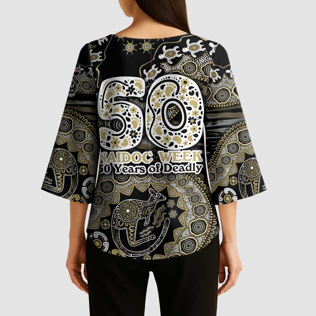 Collingwood Magpies NAIDOC Week 2026 Kimono Sleeve Blouse Australian Aboriginal Dot Art Dreamtime Pattern Style