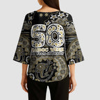 Collingwood Magpies NAIDOC Week 2026 Kimono Sleeve Blouse Australian Aboriginal Dot Art Dreamtime Pattern Style