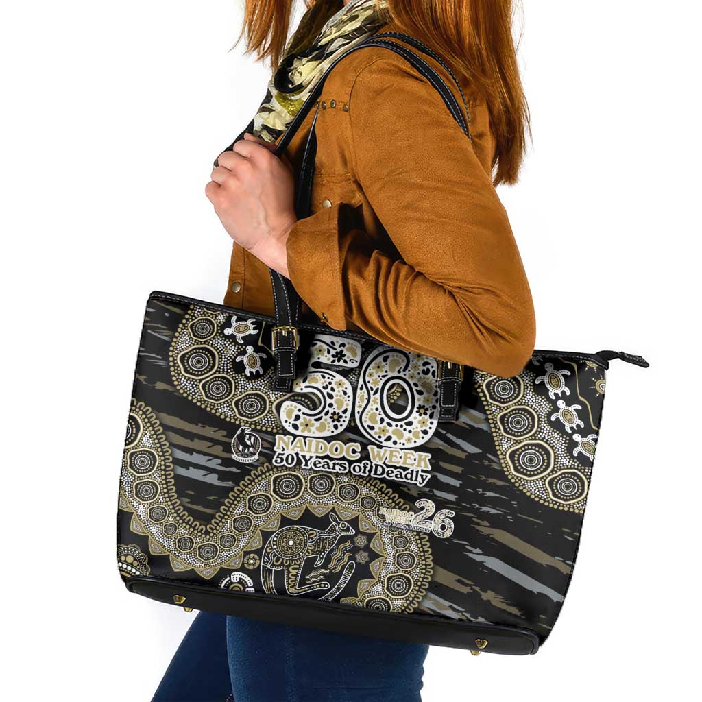 Collingwood Magpies NAIDOC Week 2026 Leather Tote Bag Australian Aboriginal Dot Art Dreamtime Pattern Style