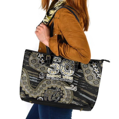Collingwood Magpies NAIDOC Week 2026 Leather Tote Bag Australian Aboriginal Dot Art Dreamtime Pattern Style