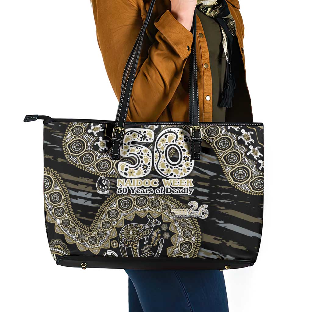 Collingwood Magpies NAIDOC Week 2026 Leather Tote Bag Australian Aboriginal Dot Art Dreamtime Pattern Style