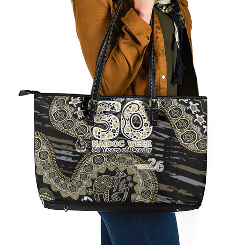 Collingwood Magpies NAIDOC Week 2026 Leather Tote Bag Australian Aboriginal Dot Art Dreamtime Pattern Style