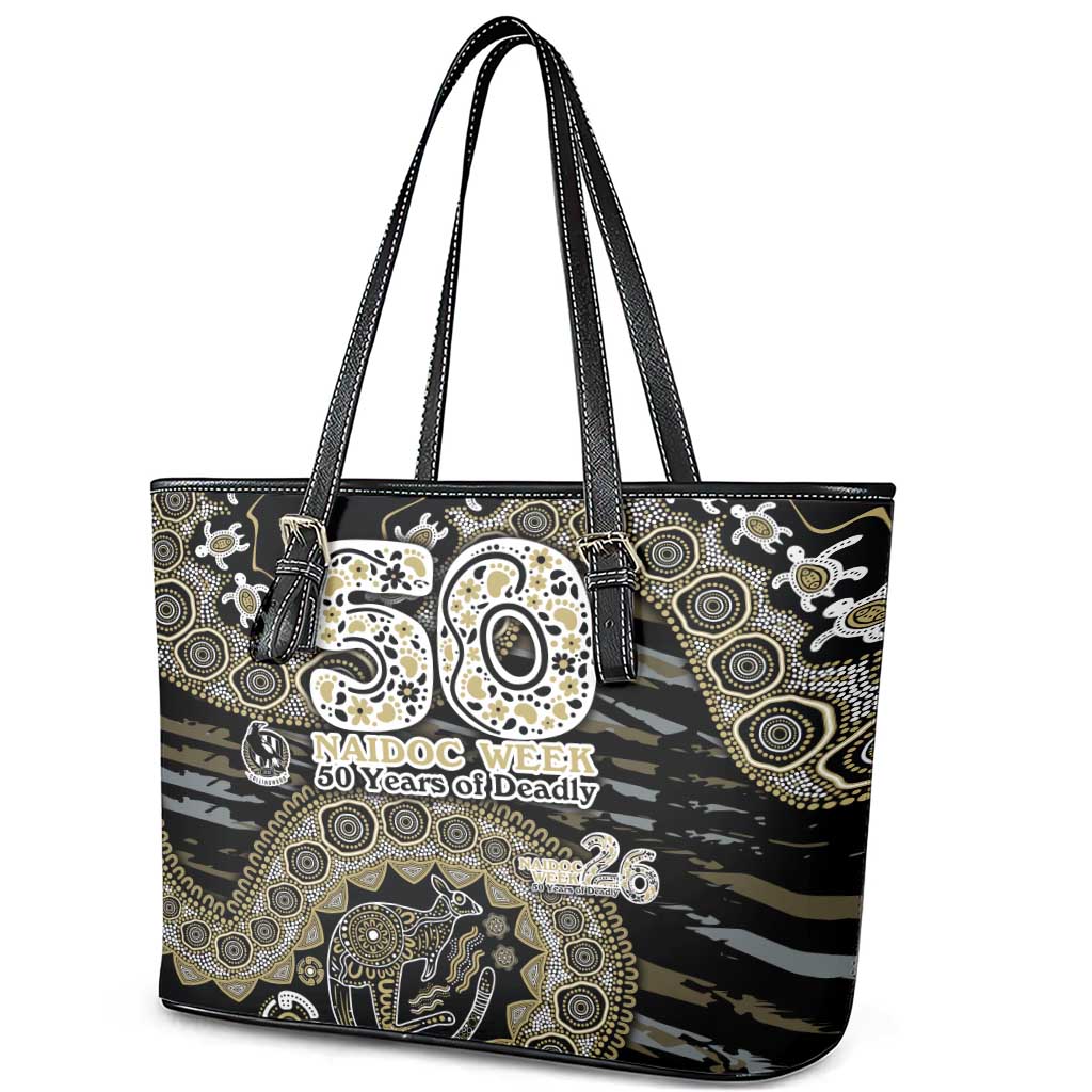 Collingwood Magpies NAIDOC Week 2026 Leather Tote Bag Australian Aboriginal Dot Art Dreamtime Pattern Style