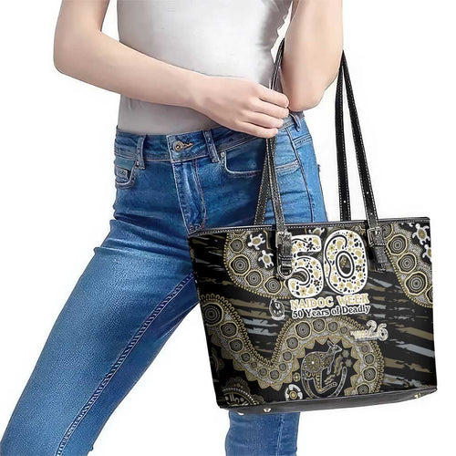 Collingwood Magpies NAIDOC Week 2026 Leather Tote Bag Australian Aboriginal Dot Art Dreamtime Pattern Style