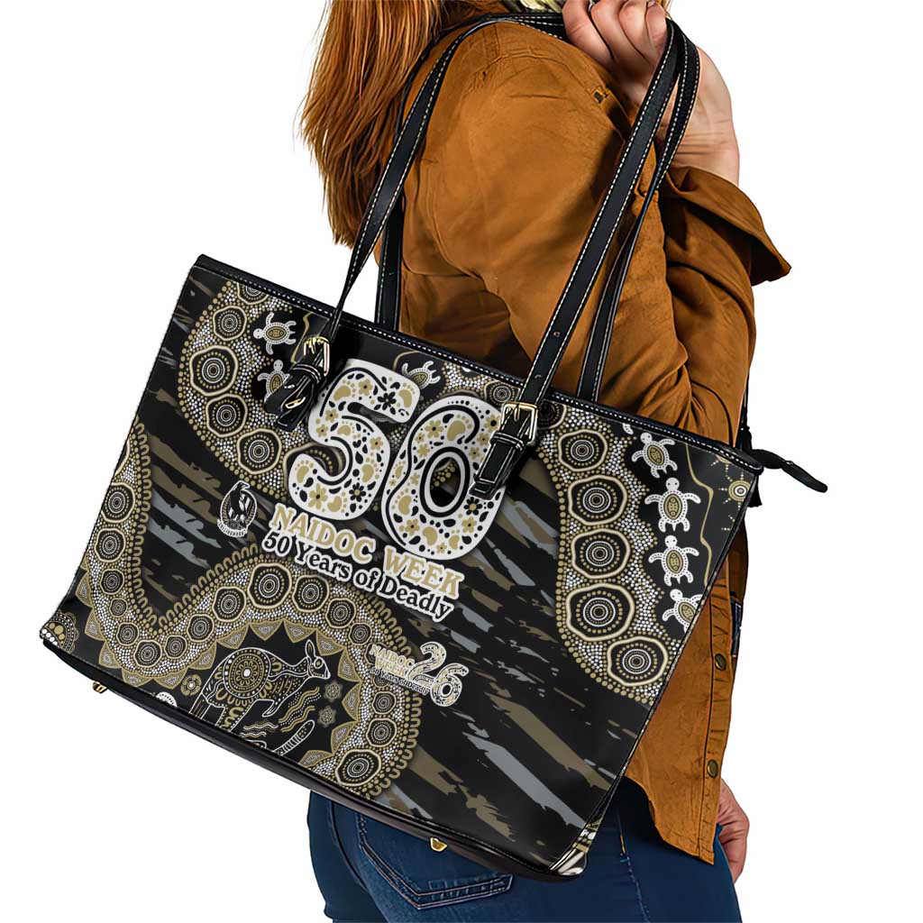 Collingwood Magpies NAIDOC Week 2026 Leather Tote Bag Australian Aboriginal Dot Art Dreamtime Pattern Style