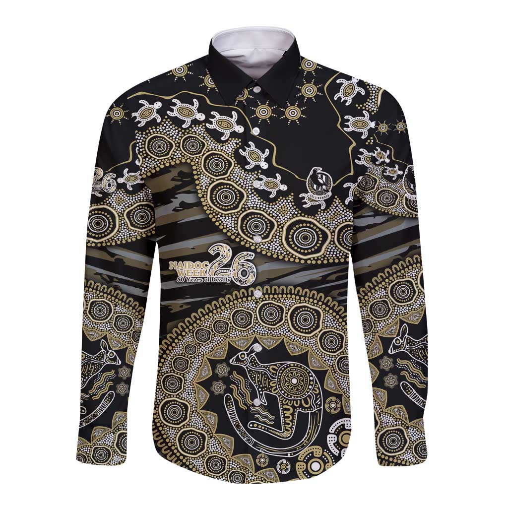 Collingwood Magpies NAIDOC Week 2026 Long Sleeve Button Shirt Australian Aboriginal Dot Art Dreamtime Pattern Style