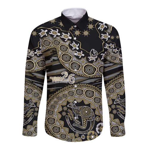 Collingwood Magpies NAIDOC Week 2026 Long Sleeve Button Shirt Australian Aboriginal Dot Art Dreamtime Pattern Style