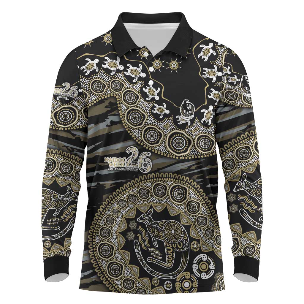 Collingwood Magpies NAIDOC Week 2026 Long Sleeve Polo Shirt Australian Aboriginal Dot Art Dreamtime Pattern Style
