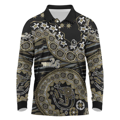 Collingwood Magpies NAIDOC Week 2026 Long Sleeve Polo Shirt Australian Aboriginal Dot Art Dreamtime Pattern Style