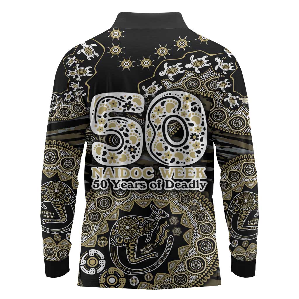 Collingwood Magpies NAIDOC Week 2026 Long Sleeve Polo Shirt Australian Aboriginal Dot Art Dreamtime Pattern Style