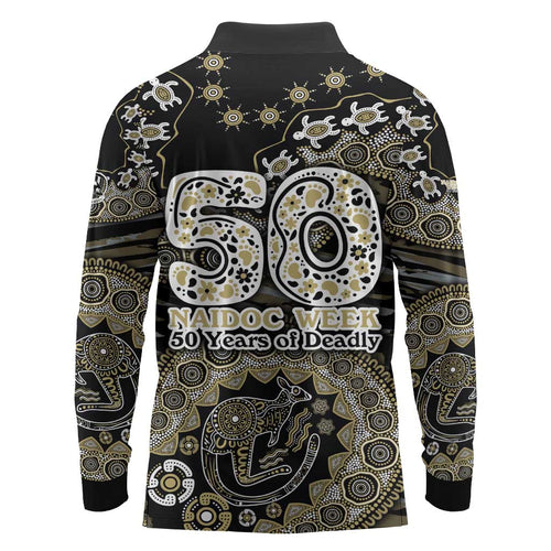 Collingwood Magpies NAIDOC Week 2026 Long Sleeve Polo Shirt Australian Aboriginal Dot Art Dreamtime Pattern Style